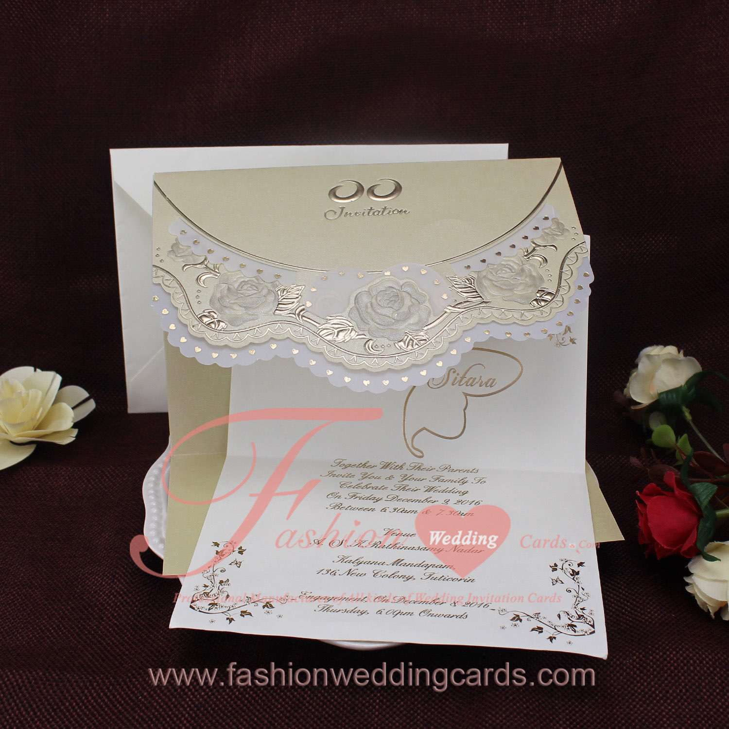 Most Beautiful Rose Embossed Wedding Invitations